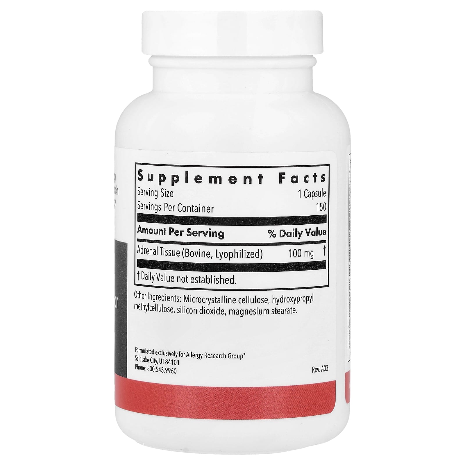 Allergy Research Group, Adrenal Natural Glandular, 150 Vegetarian Capsules UPC 713947704619 | HiLife Vitamins