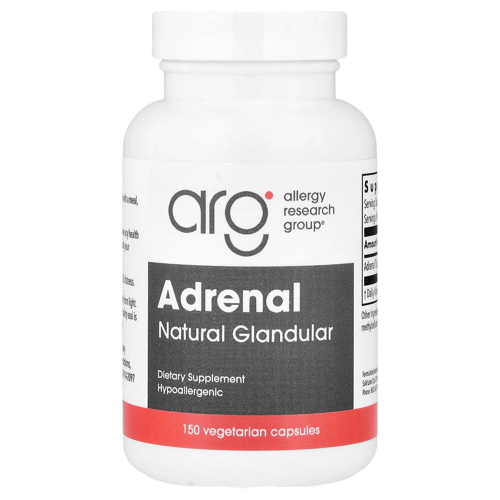Allergy Research Group, Adrenal Natural Glandular, 150 Vegetarian Capsules UPC 713947704619 | HiLife Vitamins