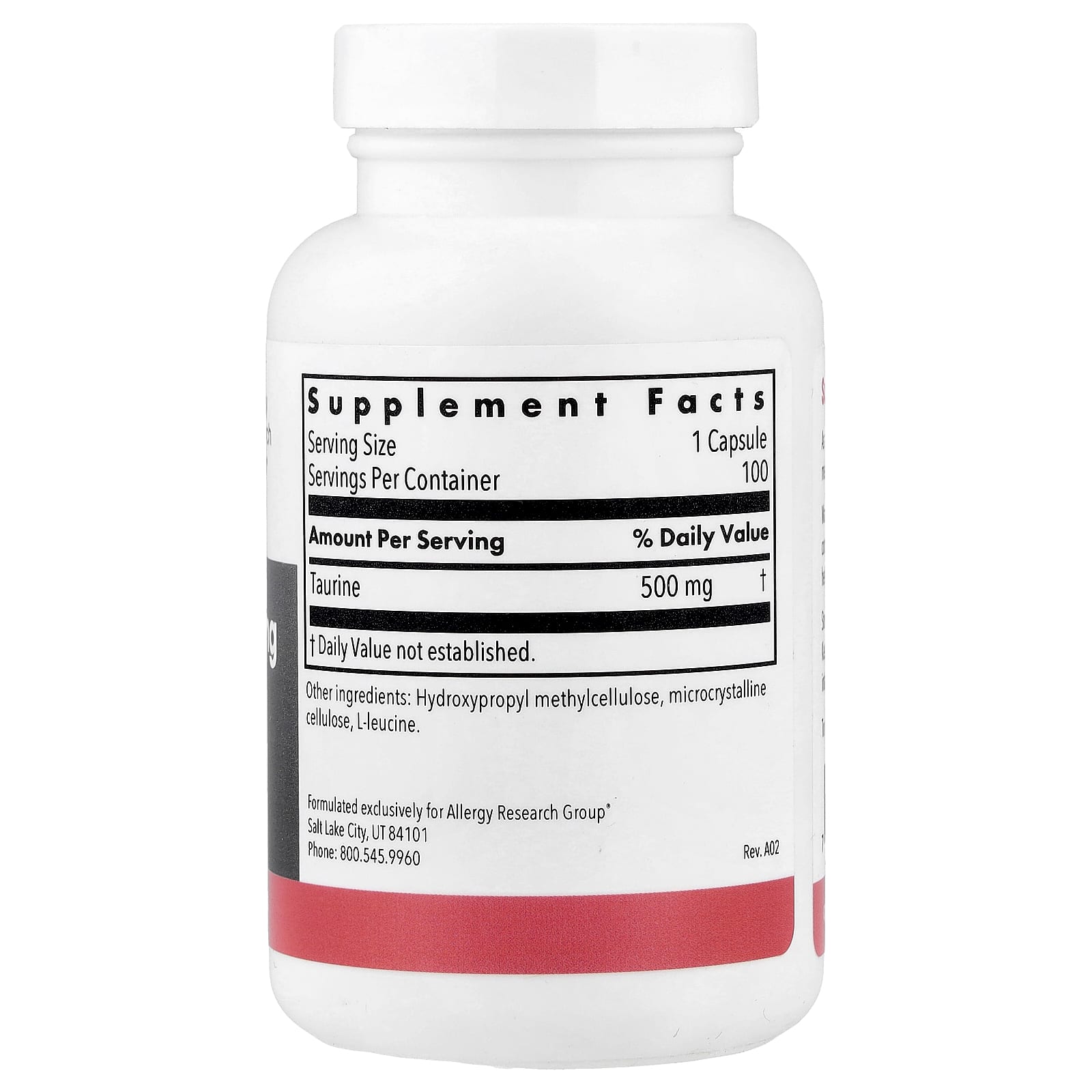 Allergy Research Group, Taurine, 500 mg, 100 Vegetarian Capsules UPC 713947706200 | HiLife Vitamins