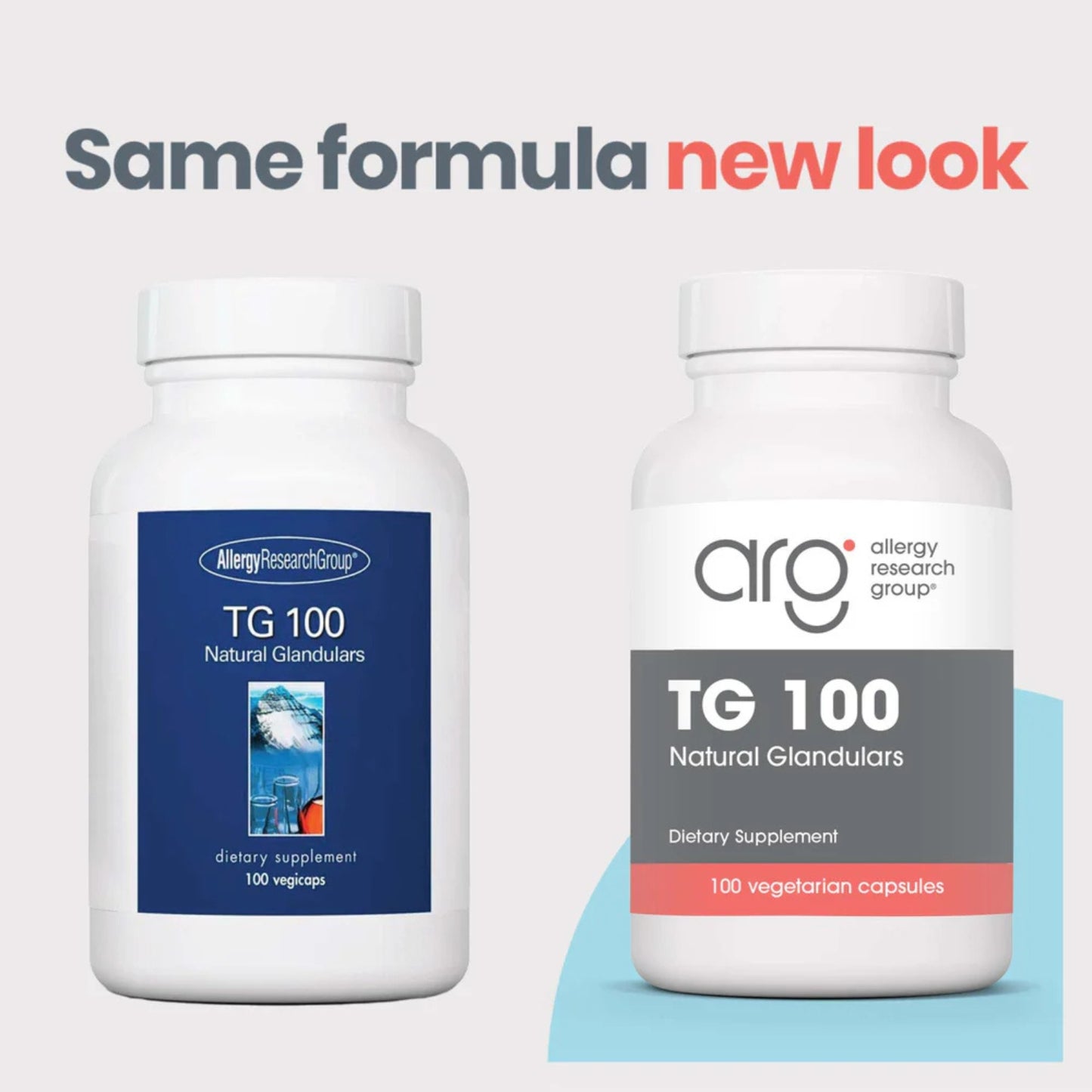 Allergy Research Group, TG 100, Natural Glandulars, 100 Vegetarian Capsules UPC 713947718005 | Hilife Vitamins