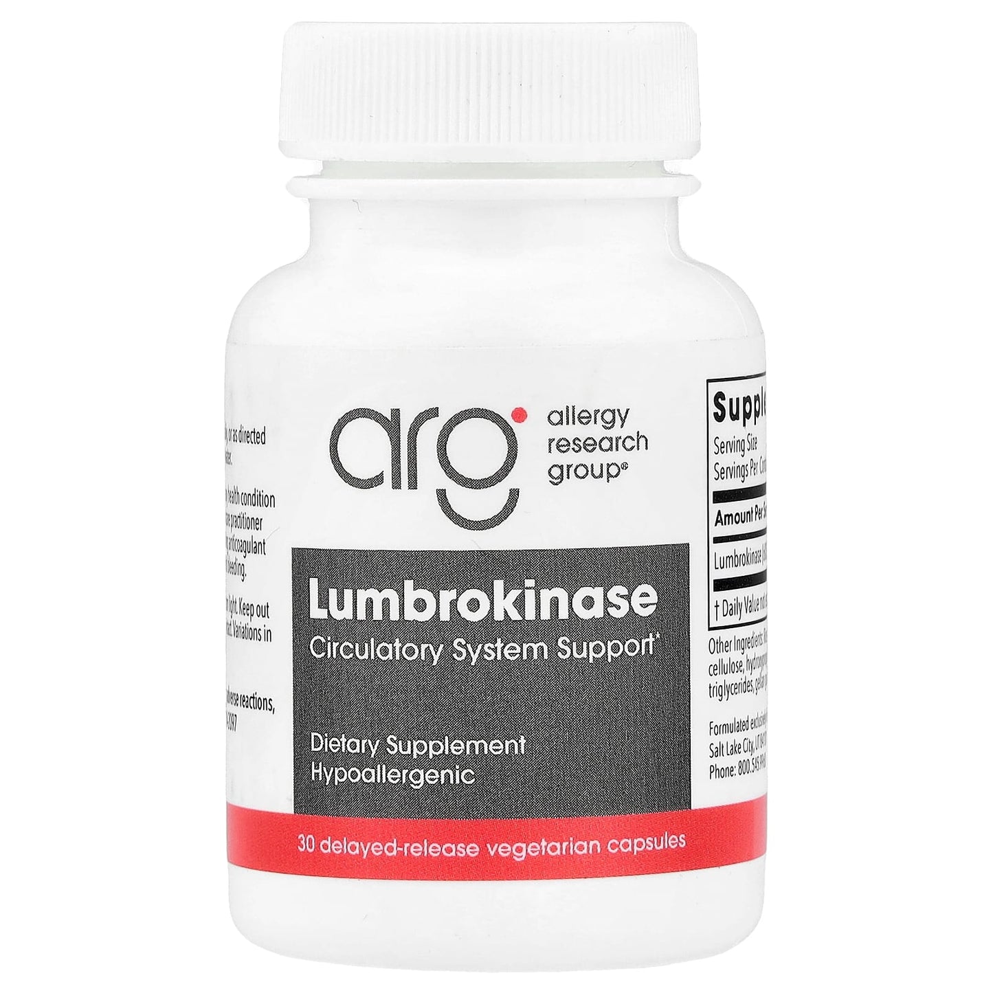 Allergy Research Group, Lumbrokinase, 30 Delayed-Release Vegetarian Capsules UPC 713947748705 | HiLife Vitamins