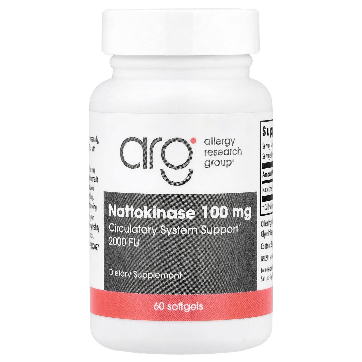 Allergy Research Group, Nattokinase 100 mg NSK-SD 2000 Fibrinolytic Units, 60 Softgels UPC 713947753709 | HiLife Vitamins