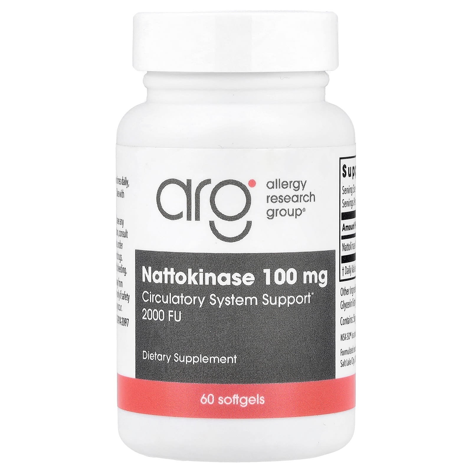 Allergy Research Group, Nattokinase 100 mg NSK-SD 2000 Fibrinolytic Units, 60 Softgels UPC 713947753709 | HiLife Vitamins
