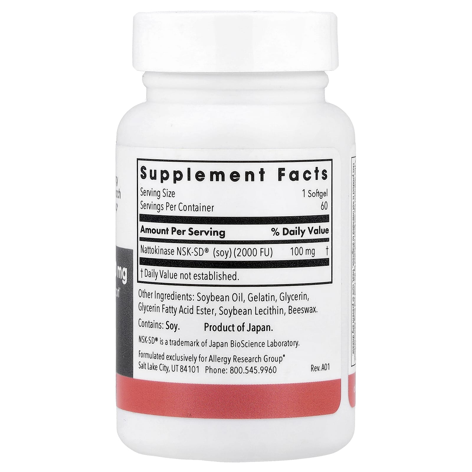 Allergy Research Group, Nattokinase 100 mg NSK-SD 2000 Fibrinolytic Units, 60 Softgels UPC 713947753709 | HiLife Vitamins