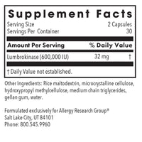 Allergy Research Group, Lumbrokinase, 60 Delayed-Release Vegetarian Capsules UPC 713947761407 | Hilife Vitamins