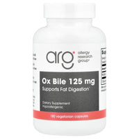 Allergy Research Group, Ox Bile, 125 mg, 180 Vegetarian Capsules UPC 713947763708 | HiLife Vitamins
