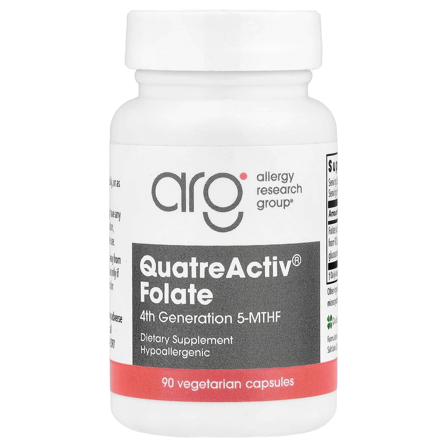 Allergy Research Group, QuatreActiv Folate 4th Generation 5-MTHF, 90 Vegetarian Capsules UPC 713947765306 | HiLife Vitamins