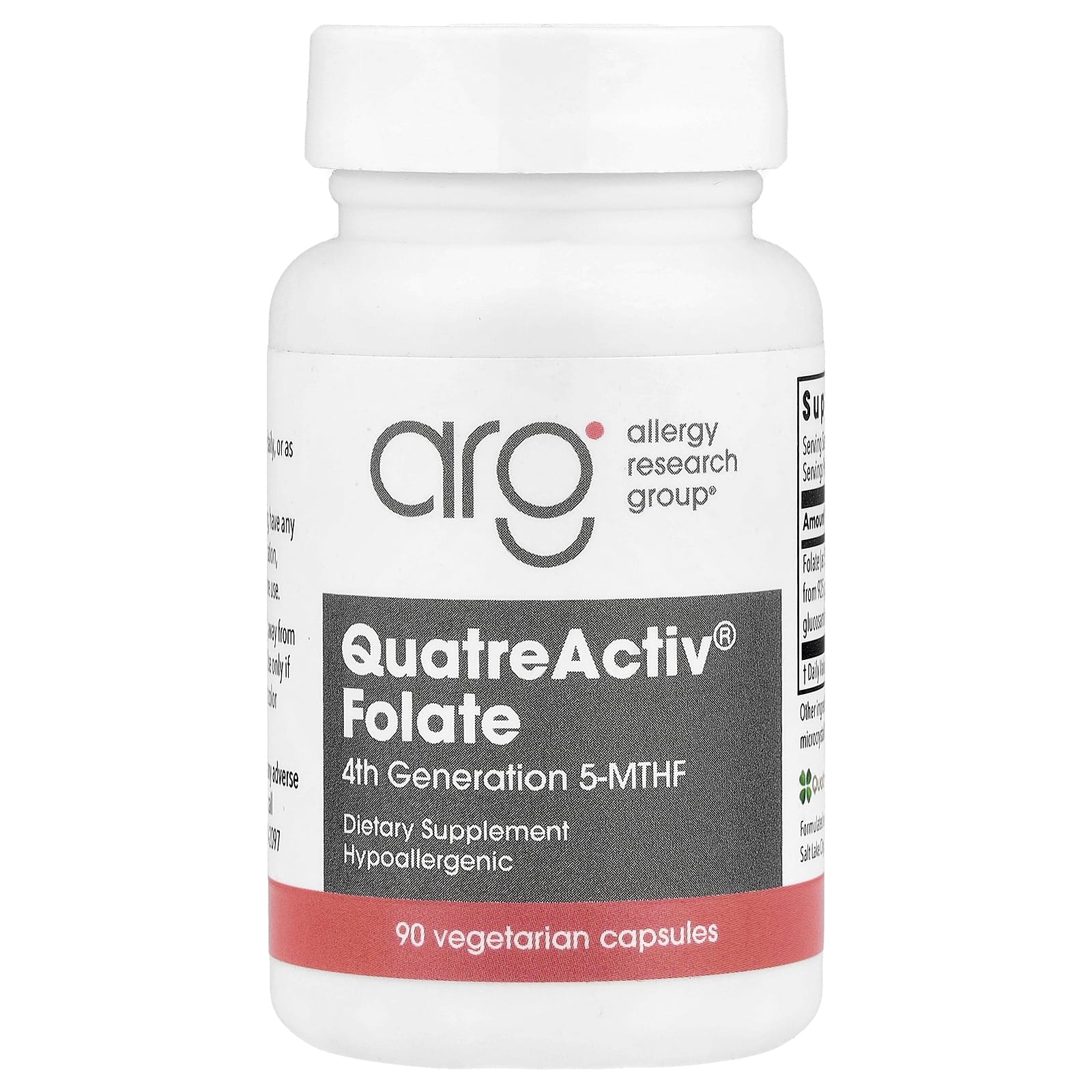 Allergy Research Group, QuatreActiv Folate 4th Generation 5-MTHF, 90 Vegetarian Capsules UPC 713947765306 | HiLife Vitamins