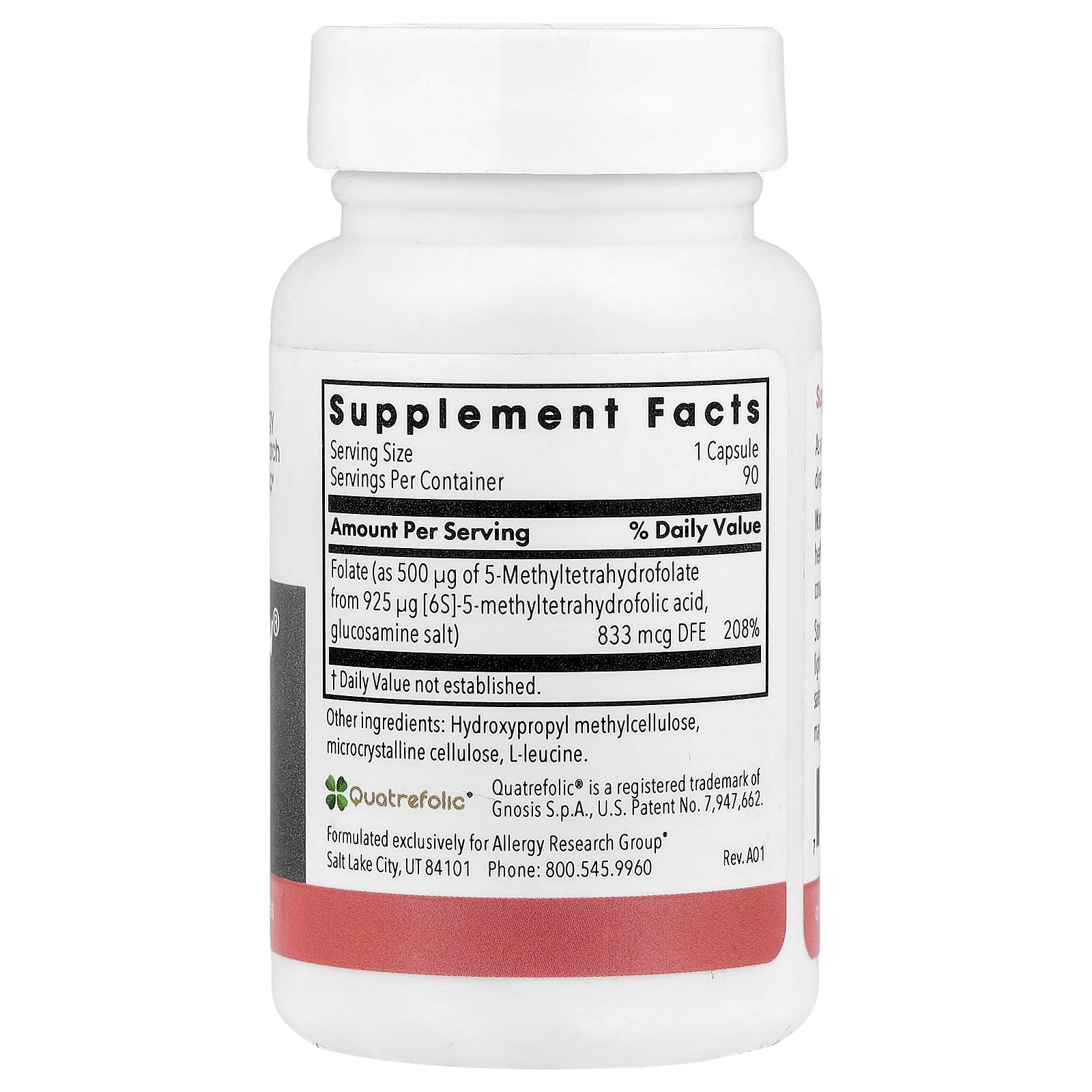 Allergy Research Group, QuatreActiv Folate 4th Generation 5-MTHF, 90 Vegetarian Capsules UPC 713947765306 | HiLife Vitamins