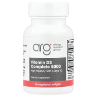 Allergy Research Group, Vitamin D3 Complete 5000, with A and K2, 60 Vegetarian Softgels UPC 713947765900 | Hilife Vitamins