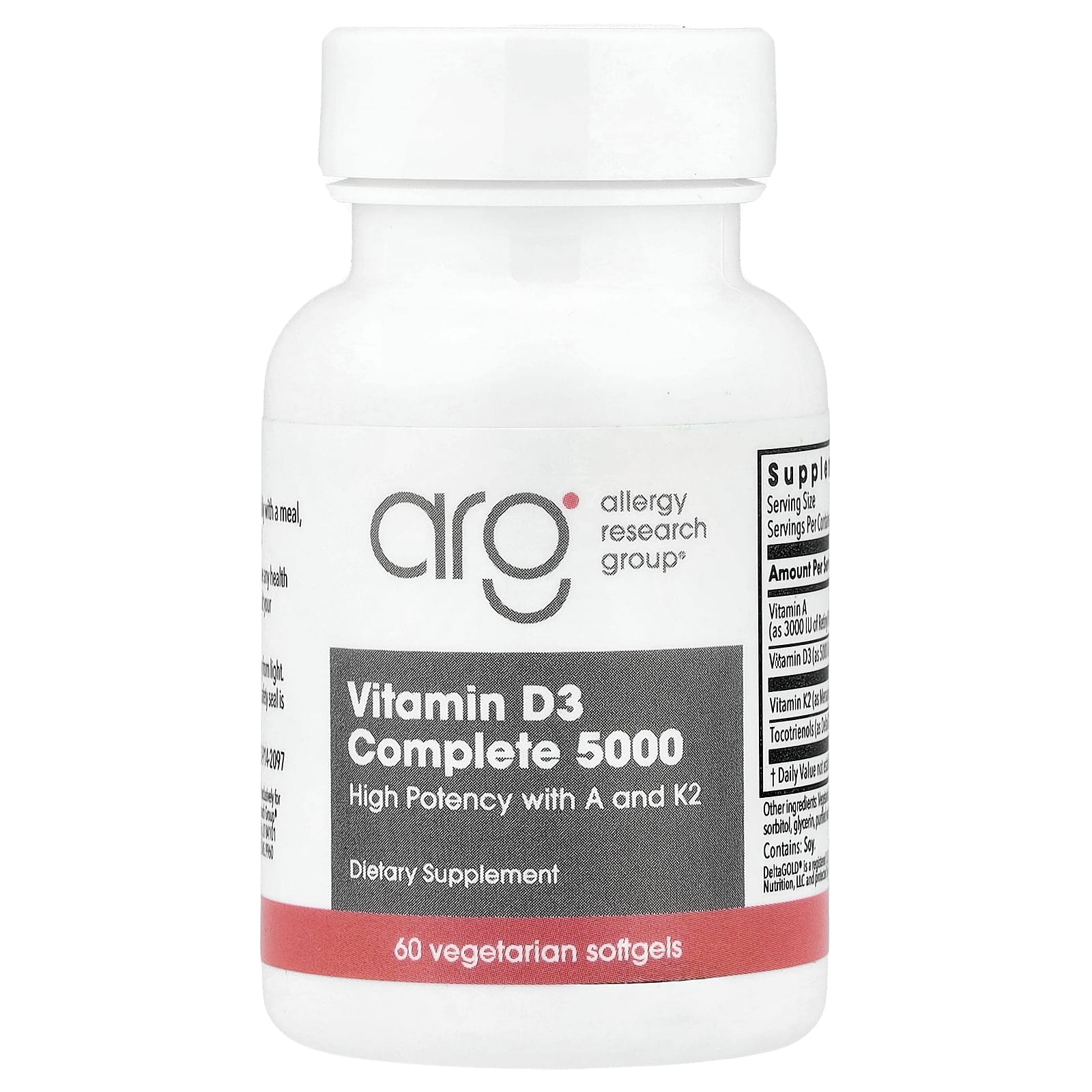 Allergy Research Group, Vitamin D3 Complete 5000, with A and K2, 60 Vegetarian Softgels UPC 713947765900 | Hilife Vitamins