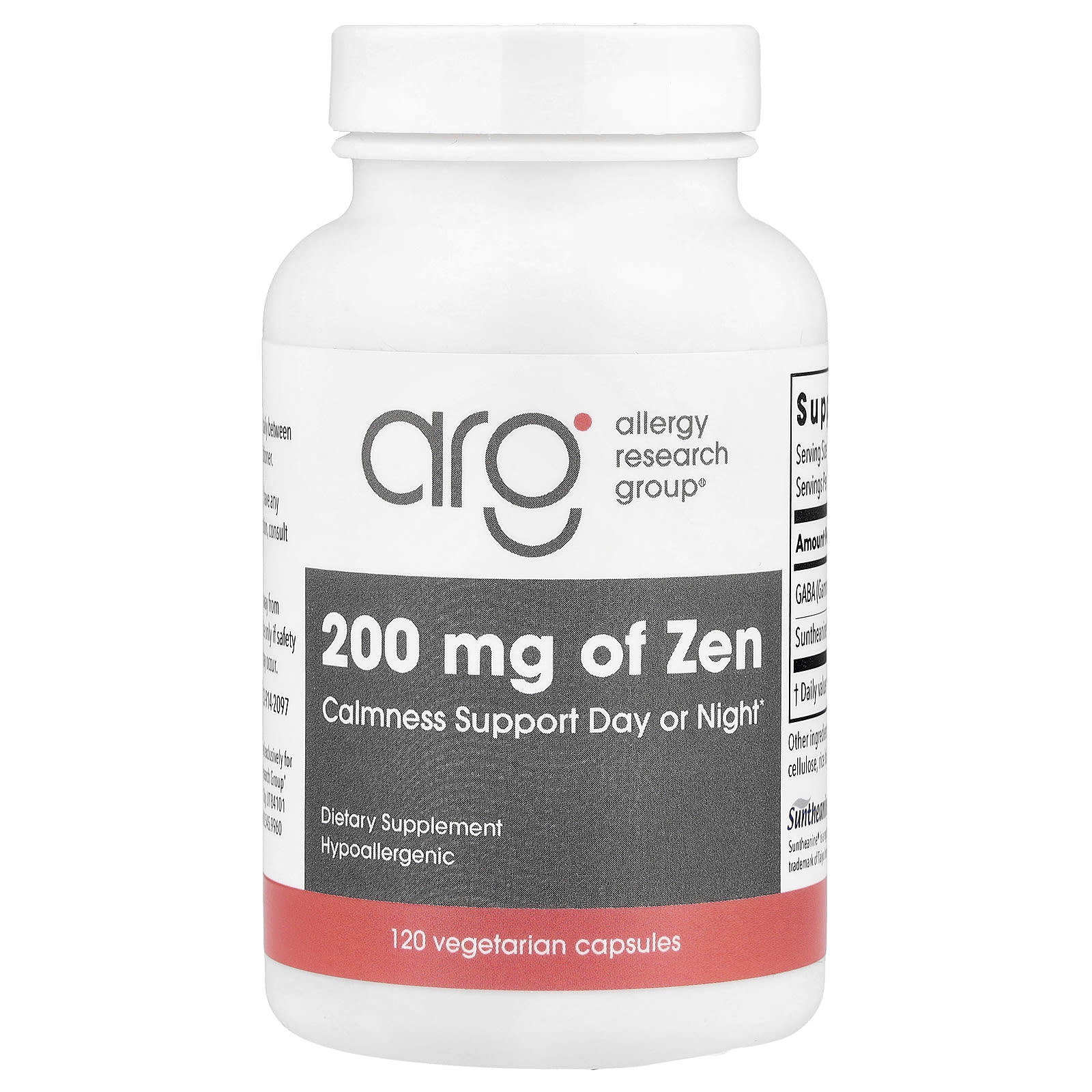 Allergy Research Group, Zen, 200 mg, 120 Vegetarian Capsules UPC 713947766501 | HiLife Vitamins