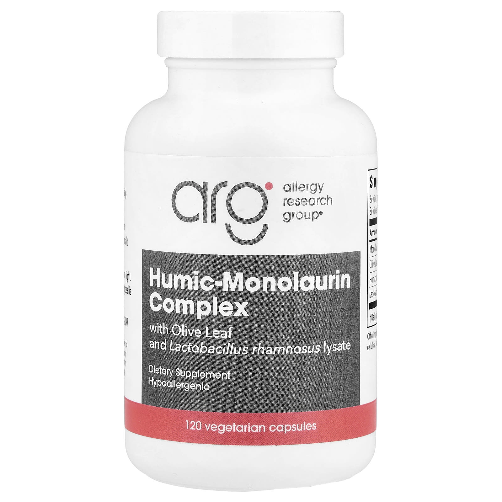 Allergy Research Group, Humic-Monolaurin Complex with Olive Leaf and Russian Choice Immune, 120 Vegetarian Capsules UPC 713947767201 | HiLife Vitamins