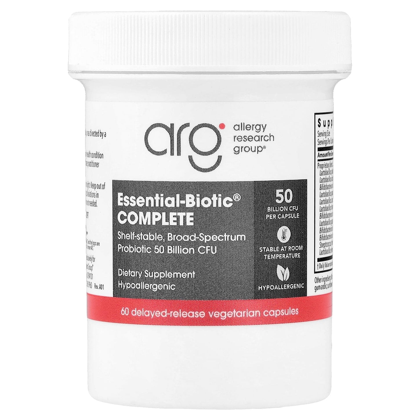 Allergy Research Group, Essential-Biotic® Complete, 50 Billion CFUs, 60 Delayed-Release Vegetarian Capsules UPC 713947773004 | HiLife Vitamins