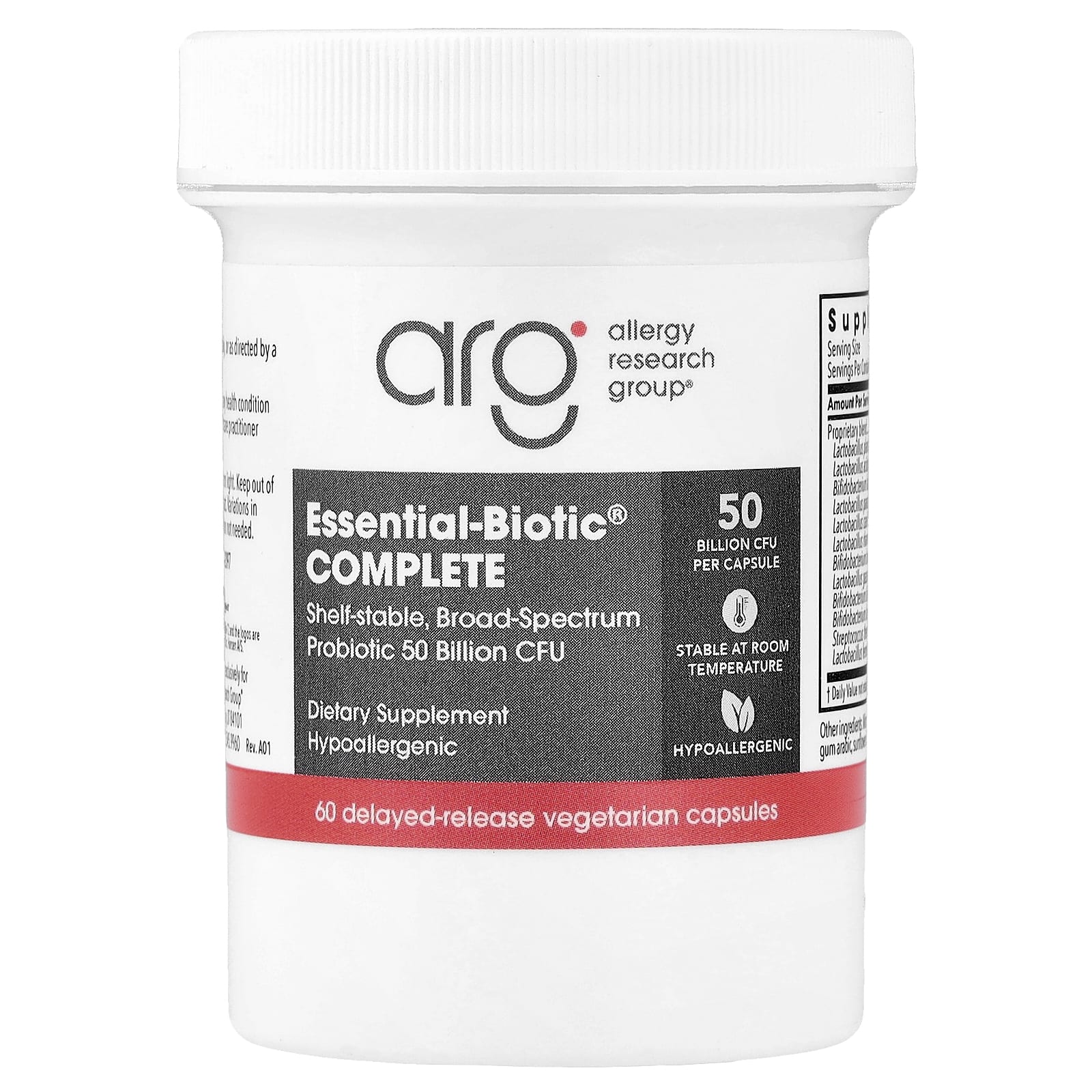 Allergy Research Group, Essential-Biotic® Complete, 50 Billion CFUs, 60 Delayed-Release Vegetarian Capsules UPC 713947773004 | HiLife Vitamins