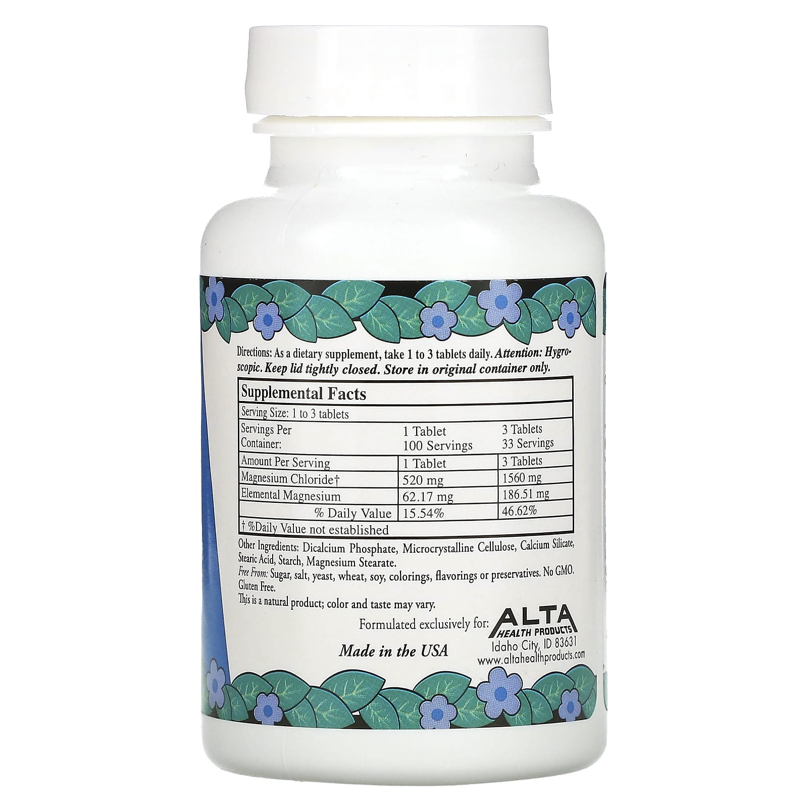Alta Health Products, Magnesium Chloride, 100 Tablets UPC 076920000604 | Hilife Vitamins