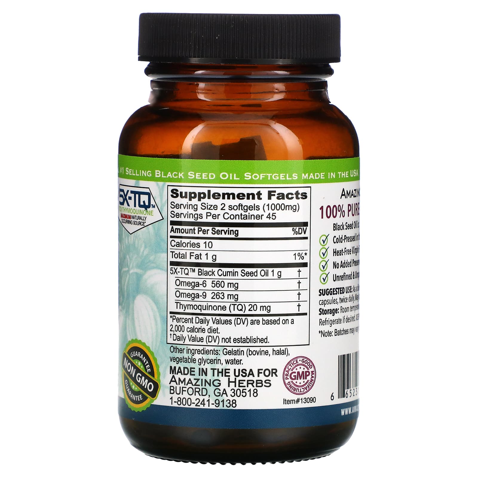 Amazing Herbs, Black Seed, 500 mg, 90 Softgel Capsules UPC 665231130904 | Hilife Vitamins