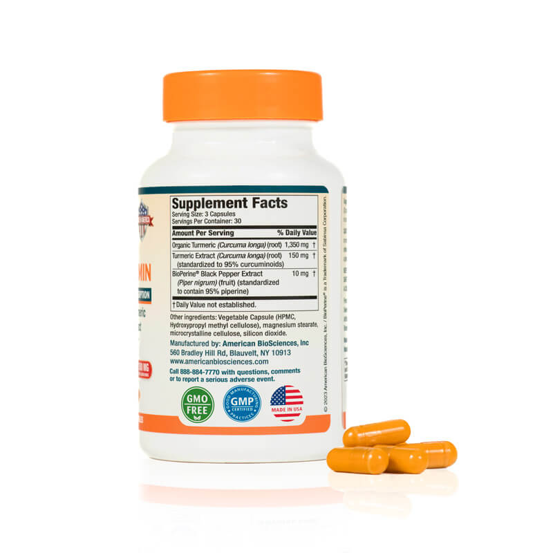 American Biosciences, Turmeric Curcumin, 90 Vegetarian Capsules UPC 678226000090 | HiLife Vitamins