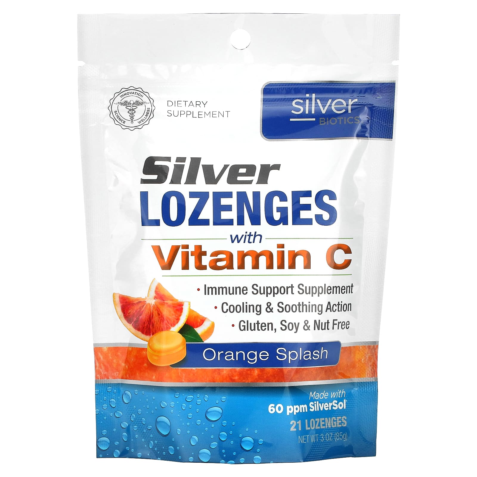 American Biotech Labs, Silver Biotics, Silver Lozenge With Vitamin C, Orange SPLASH, 21 Lozenges UPC 831060006103