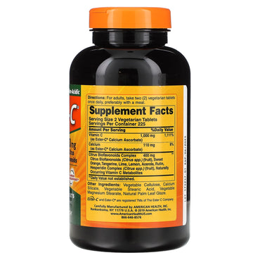 American Health, Ester-C w/Citrus Bioflavonoids 500mg, 450 Tab Vegi Tablets UPC 076630169561 | Hilife Vitamins