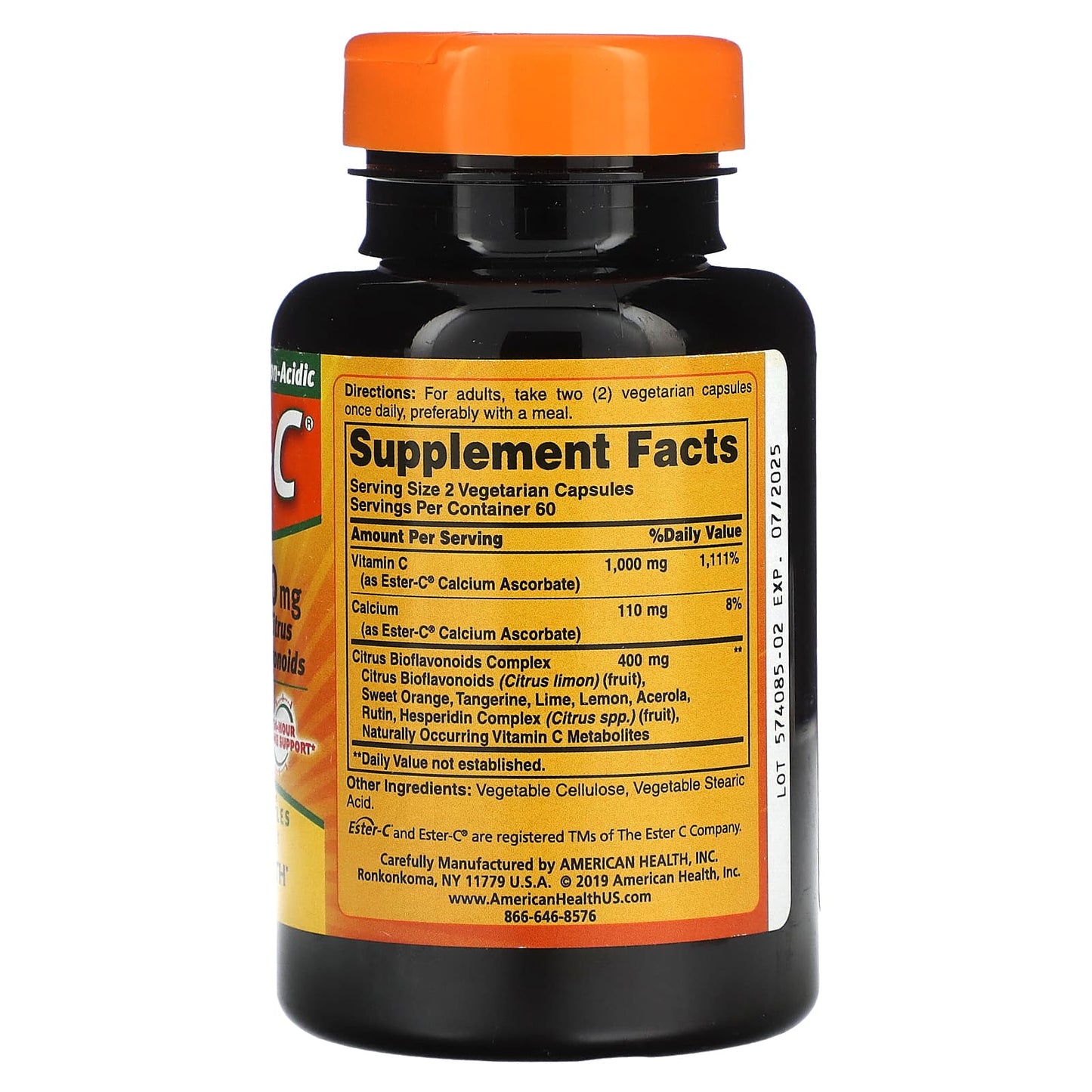 American Health, Ester-C w/Citrus Bioflavonoids 500mg, 120 Vegetarian Capsules UPC 076630169660 | Hilife Vitamins