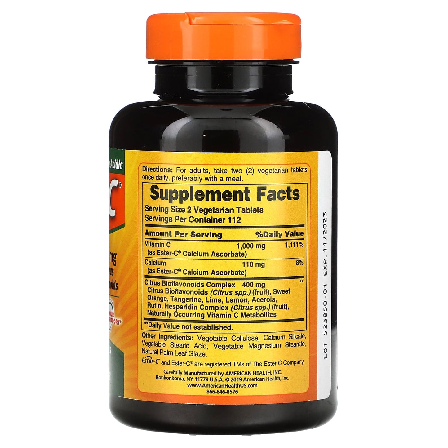 American Health, Ester-C w/Citrus Bioflavonoids 500mg, 225 Tab Vegi Tablets UPC 076630169745 | Hilife Vitamins