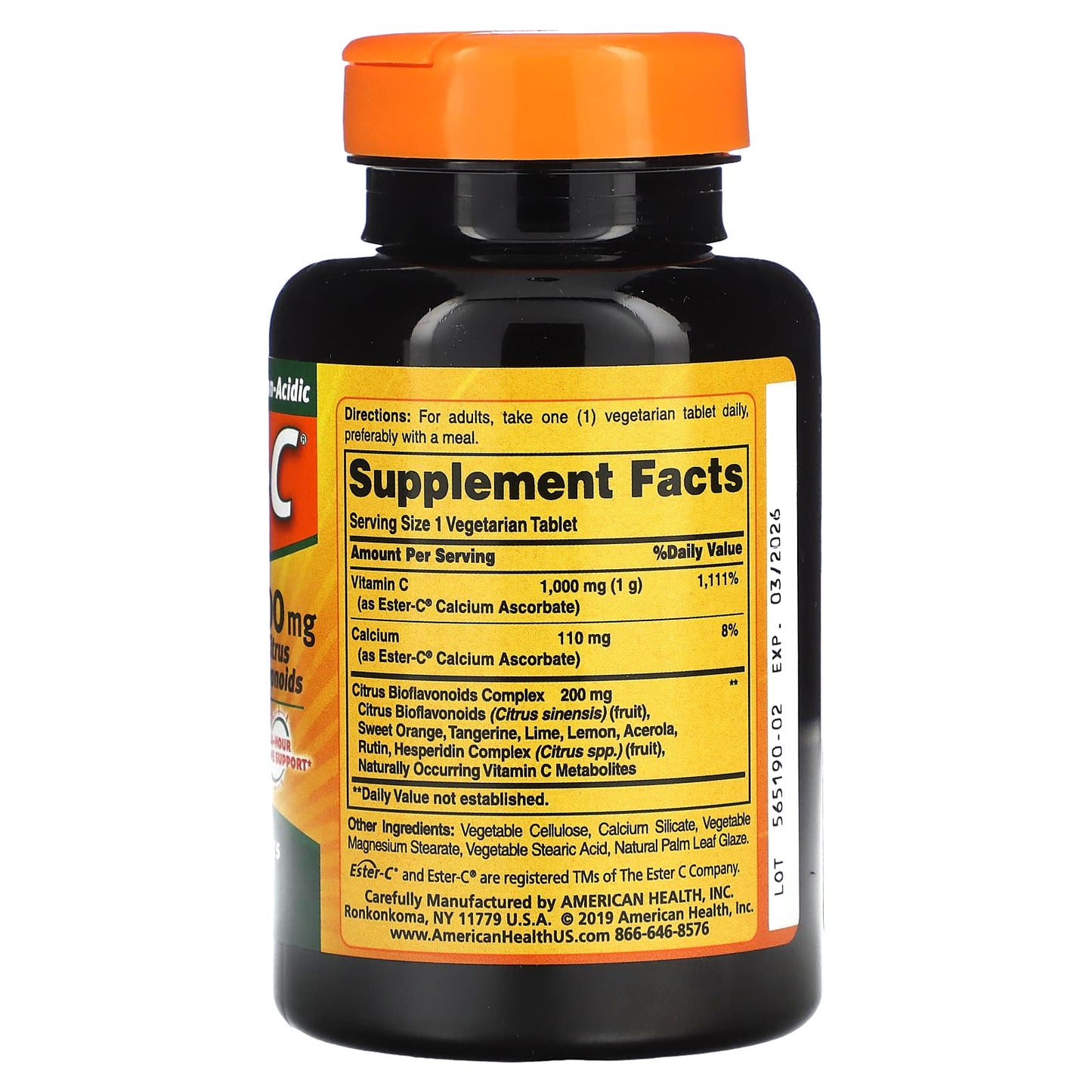 American Health, Ester-C w/Citrus Bioflavonoids 1000mg, 90 Tab Vegi Tablets UPC 076630169813 | Hilife Vitamins