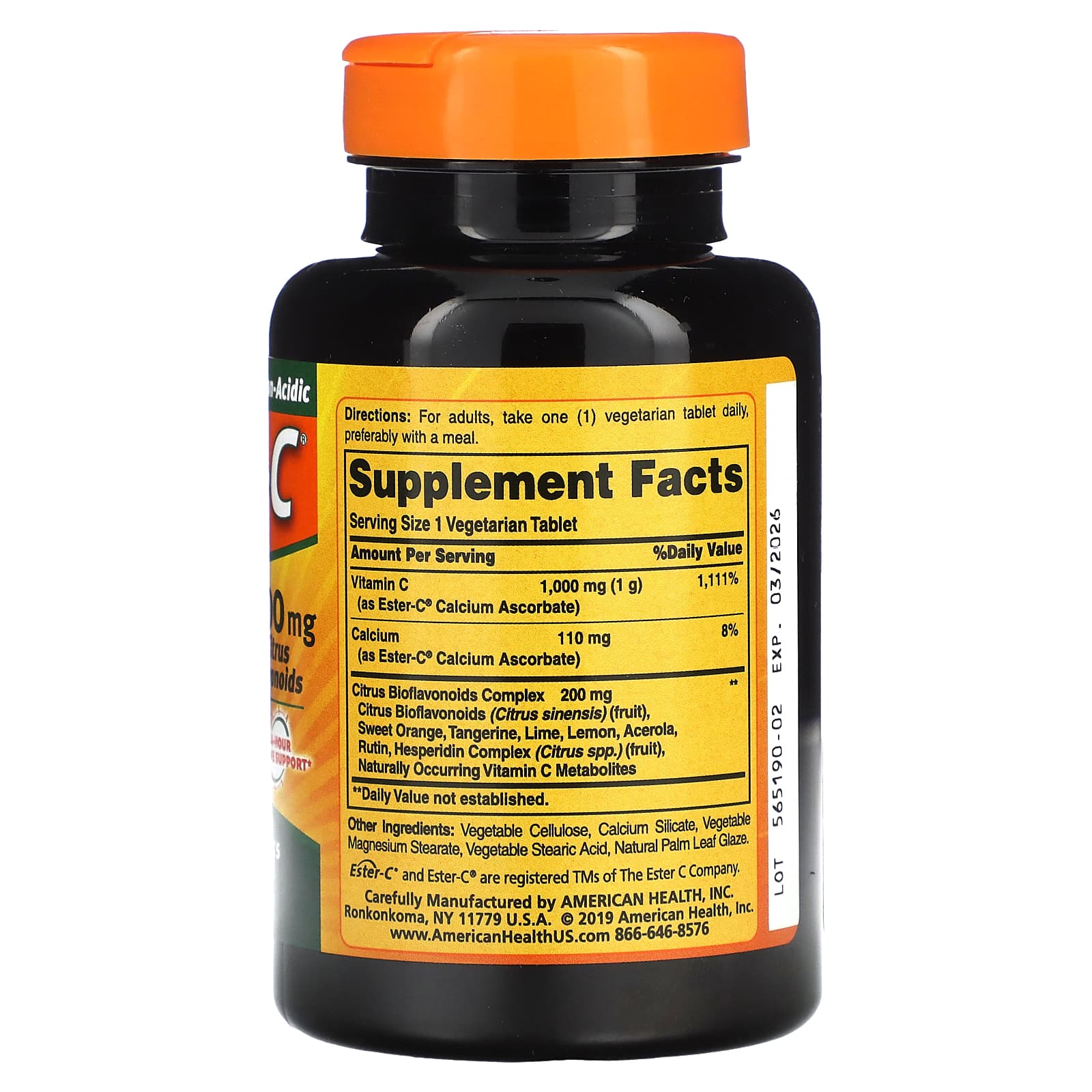 American Health, Ester-C w/Citrus Bioflavonoids 1000mg, 90 Tab Vegi Tablets UPC 076630169813 | Hilife Vitamins