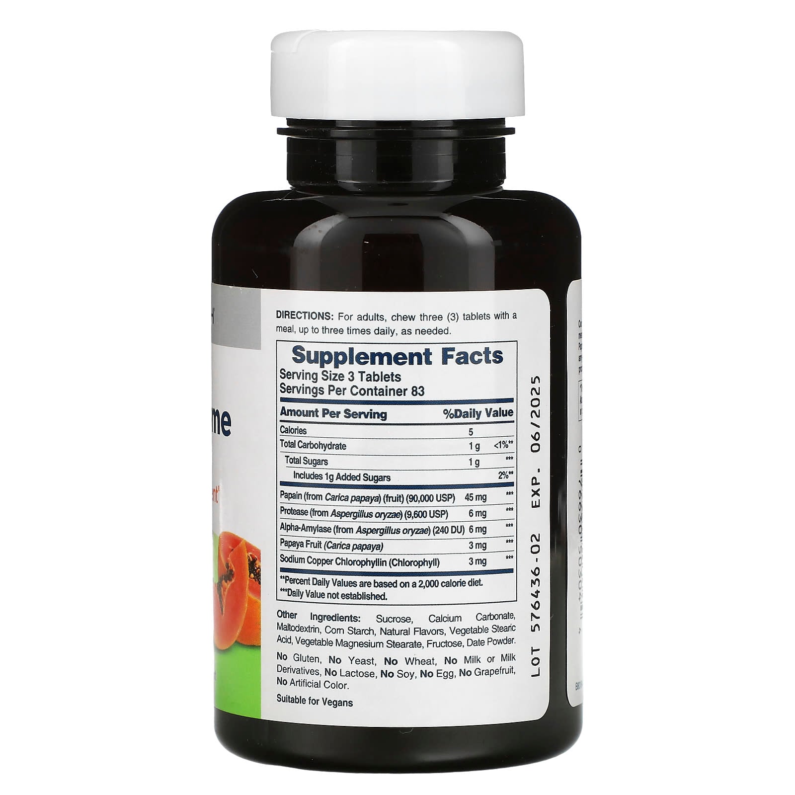 American Health, Papaya Enzyme w/Chlorophyll Chewable, 250 Tablets UPC 076630503044 | Hilife Vitamins