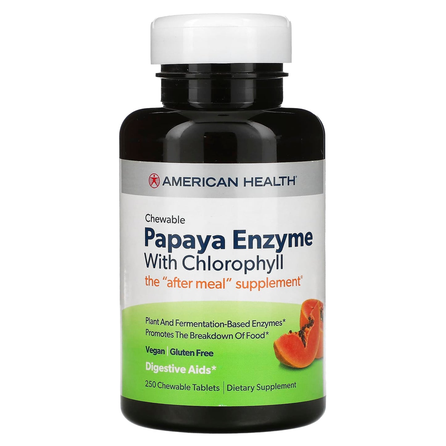 American Health, Papaya Enzyme w/Chlorophyll Chewable, 250 Tablets UPC 076630503044 | Hilife Vitamins