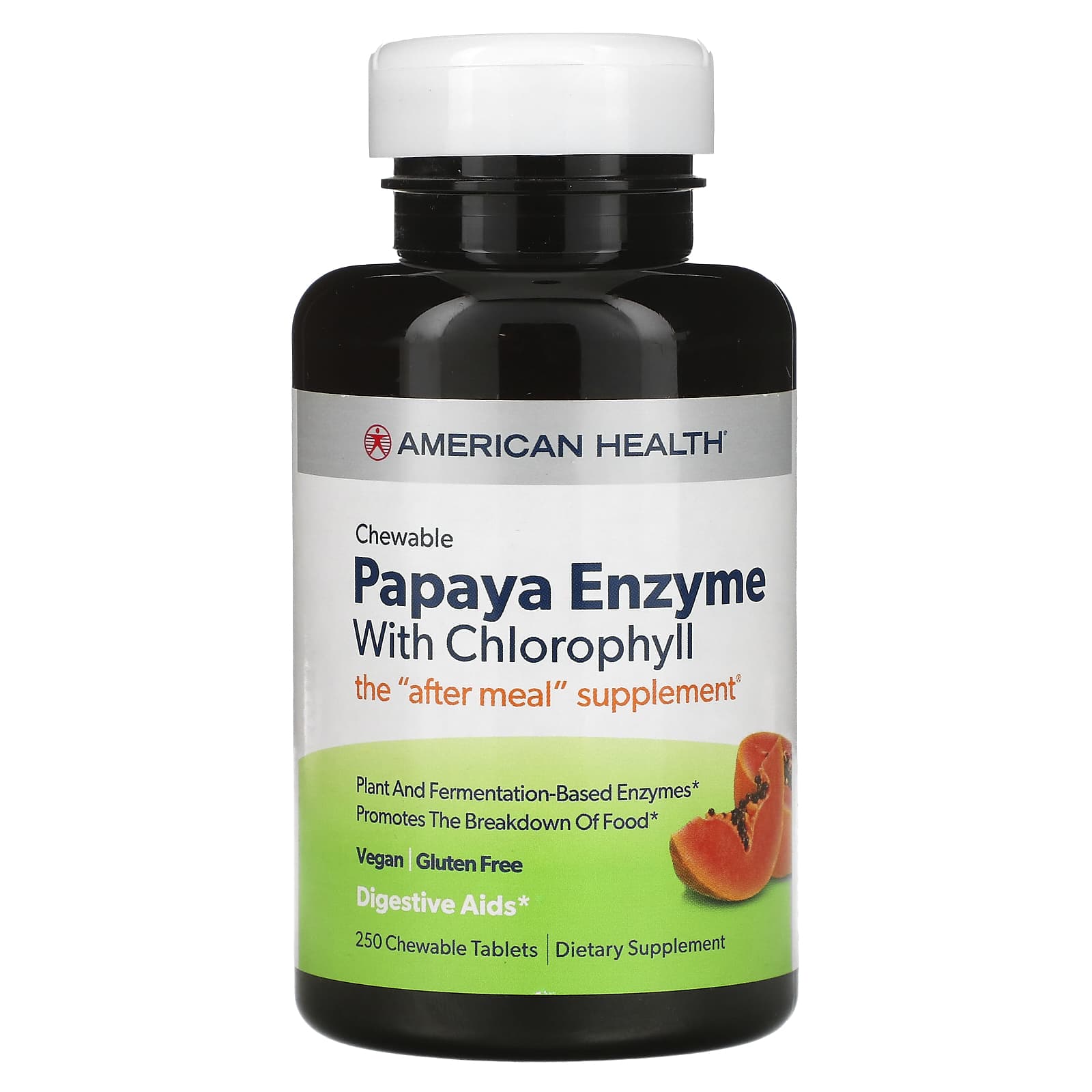 American Health, Papaya Enzyme w/Chlorophyll Chewable, 250 Tablets UPC 076630503044 | Hilife Vitamins