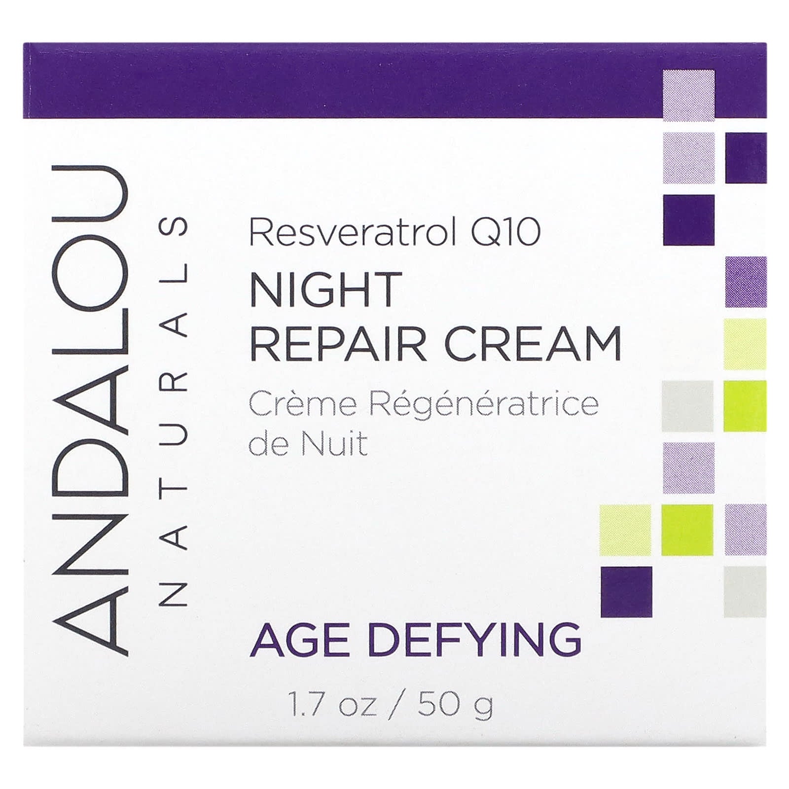 Andalou Naturals, Night Repair Cream, Resveratrol Q10, 1.7 oz (50 g) UPC 859975002317 | Hilife Vitamins
