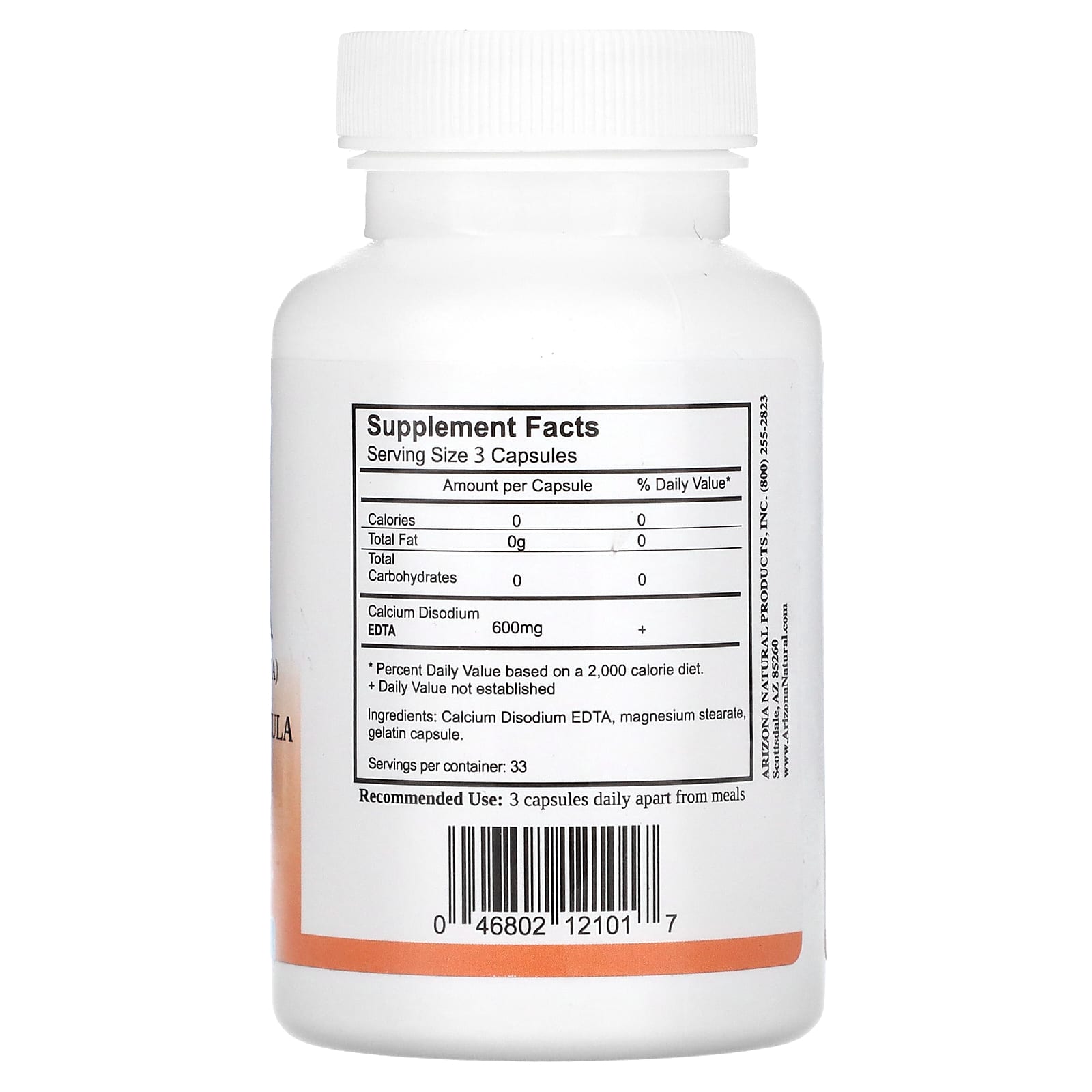 Arizona Natural Products, EDTA 600mg, 100 Capsules UPC 046802121017 | Hilife Vitamins