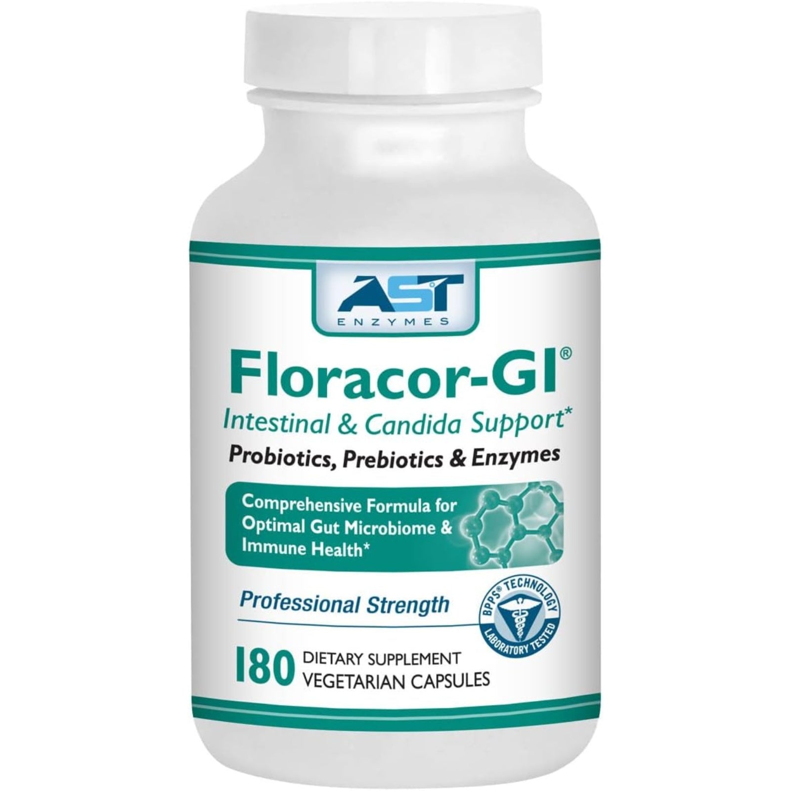 AST Enzymes, Floracor-GI®, 180 Vegetarian Capsules UPC 850213002038 | Hilife Vitamins