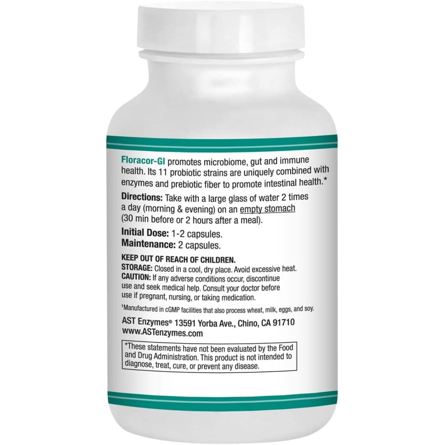 AST Enzymes, Floracor-GI®, 180 Vegetarian Capsules UPC 850213002038 | Hilife Vitamins