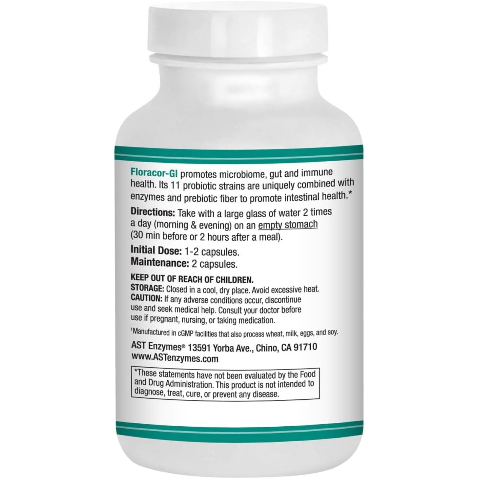 AST Enzymes, Floracor-GI®, 180 Vegetarian Capsules UPC 850213002038 | Hilife Vitamins