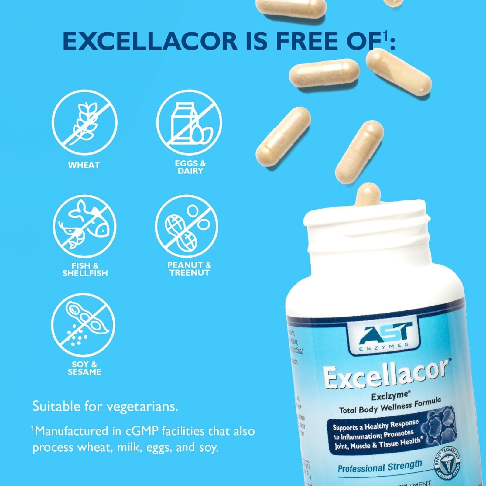 AST Enzymes, Excellacor™, 450 Vegetarian Caplets UPC 850213002090 | Hilife Vitamins