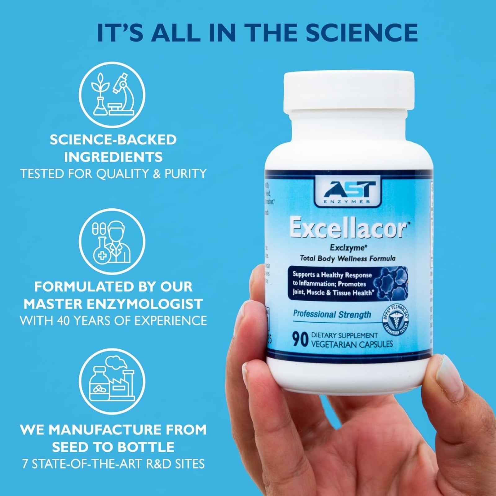 AST Enzymes, Excellacor™, 450 Vegetarian Caplets UPC 850213002090 | Hilife Vitamins