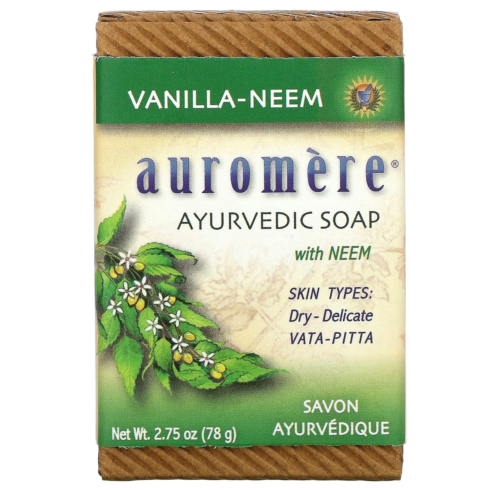 Auromere Imports, Ayurvedic Bar Soap Vanilla-Neem, 2.75 Oz UPC 027275400045 | HiLife Vitamins
