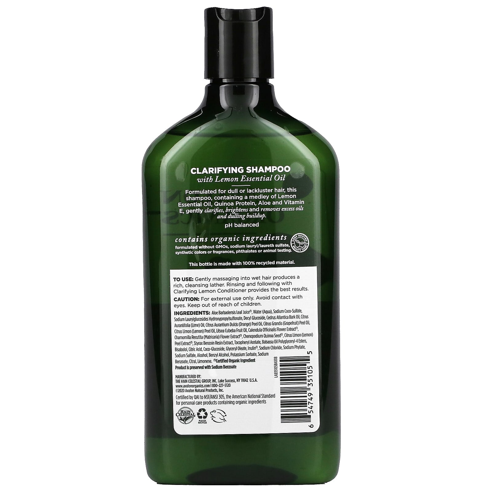 Avalon Organics, Lemon Clarifying Shampoo, 11 Oz - [product_sku] | HiLife Vitamins