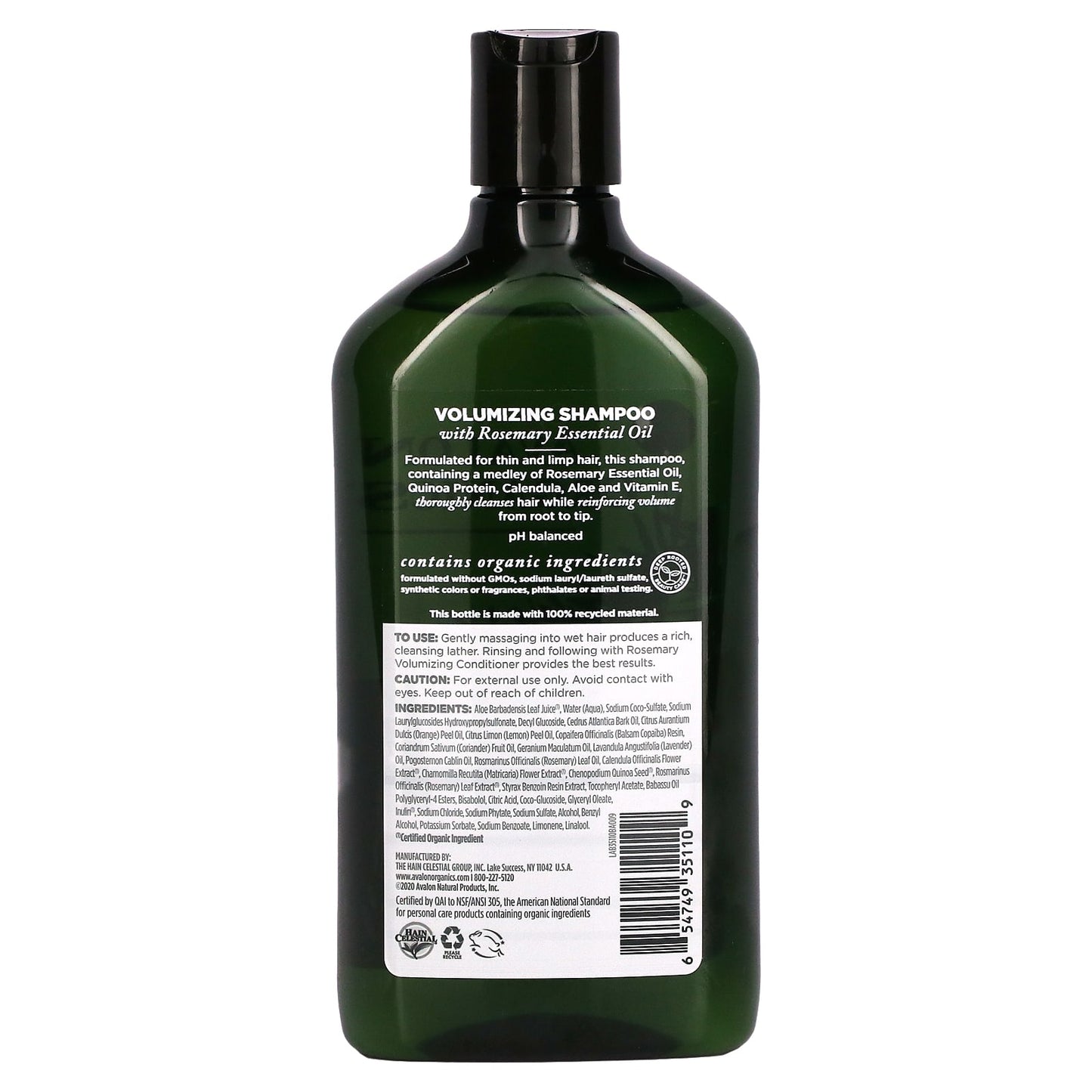 Avalon Organics, Shampoo Organic Rosemary - Volumizing, 11 Oz UPC 654749351109 | Hilife Vitamins