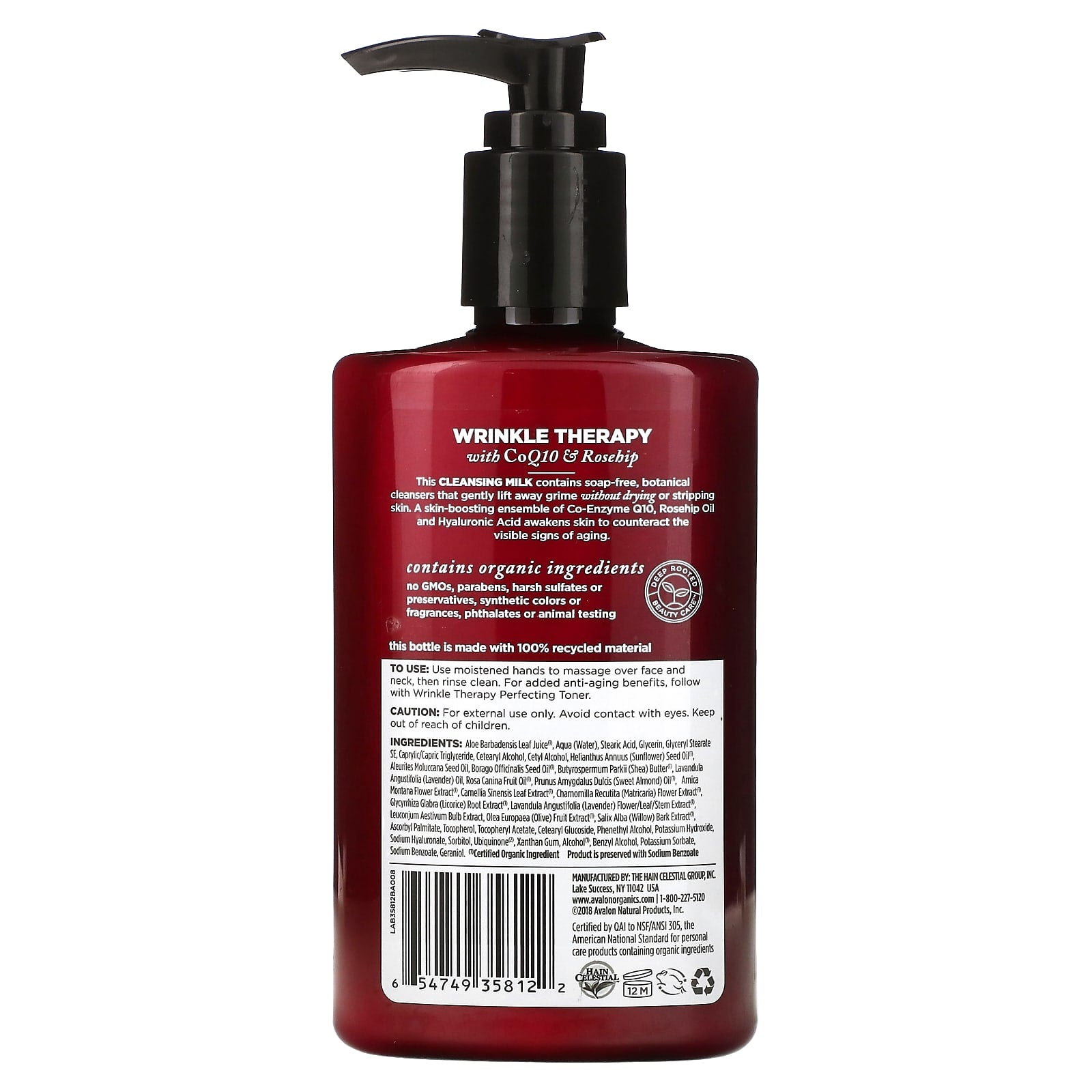 Avalon Organics, Wrinkle Therapy Cleansing Milk, 8.5 Oz UPC 654749358122 | HiLife Vitamins