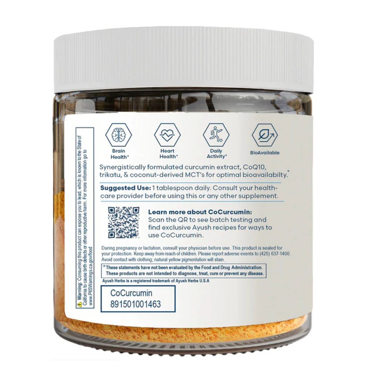 Ayush Herbs, CoCurcumin, 5.2 OZ (150g) Powder Blend UPC 891501001463 | HiLife Vitamins
