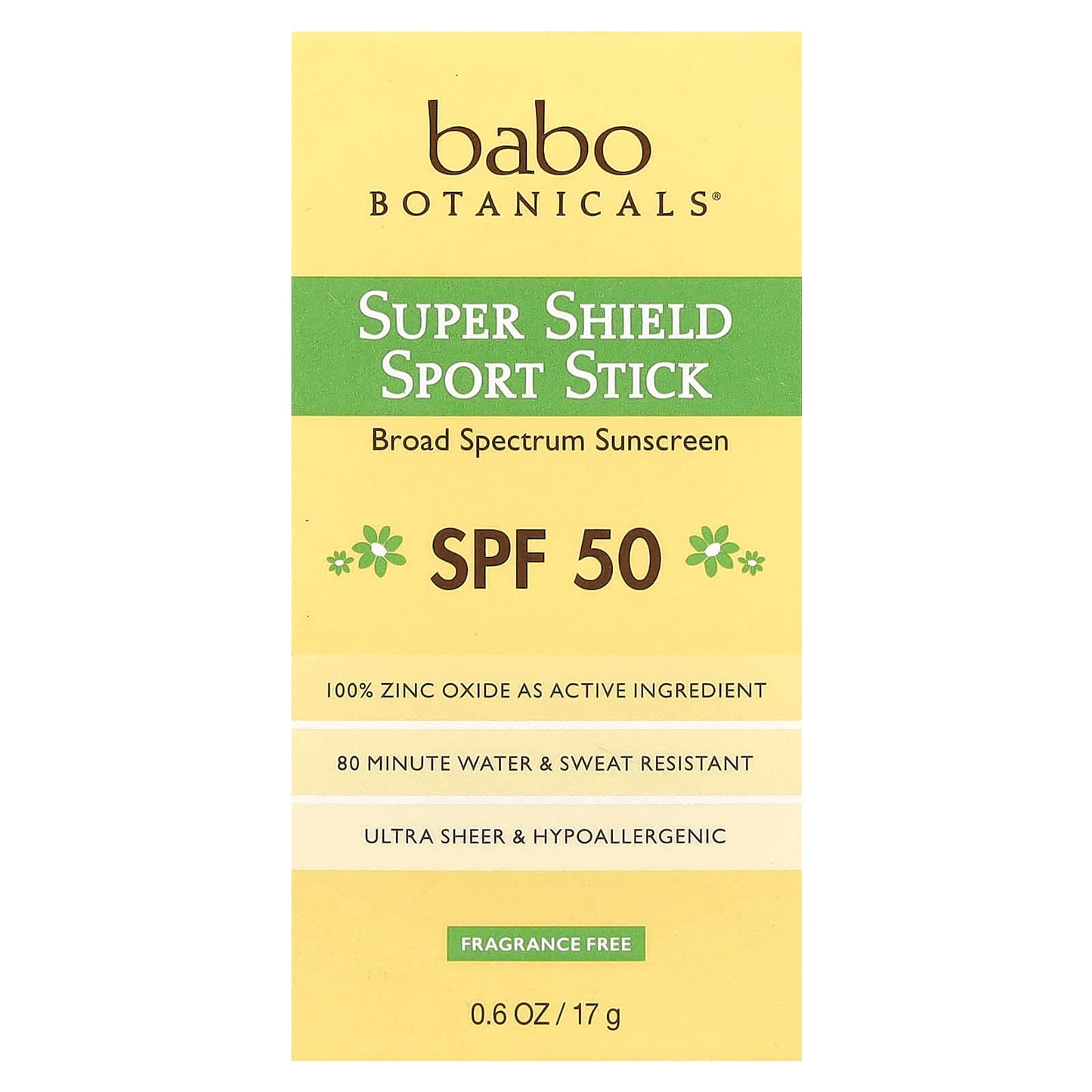 Babo Botanicals, Super Shield SPF 50 Sport Stick Sunscreen For Face & Body, .6 Oz UPC 899248002194 | Hilife Vitamins