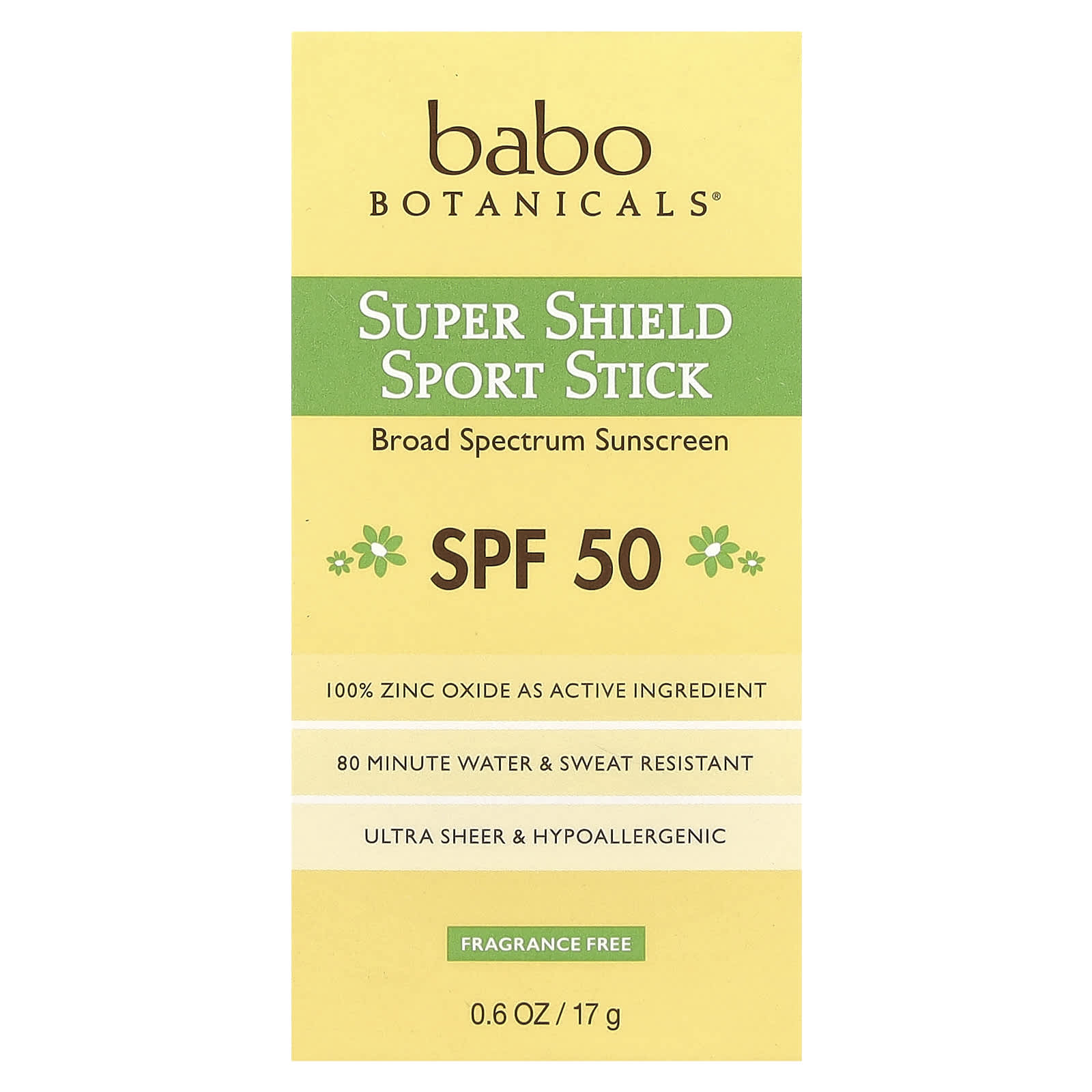 Babo Botanicals, Super Shield SPF 50 Sport Stick Sunscreen For Face & Body, .6 Oz UPC 899248002194 | Hilife Vitamins