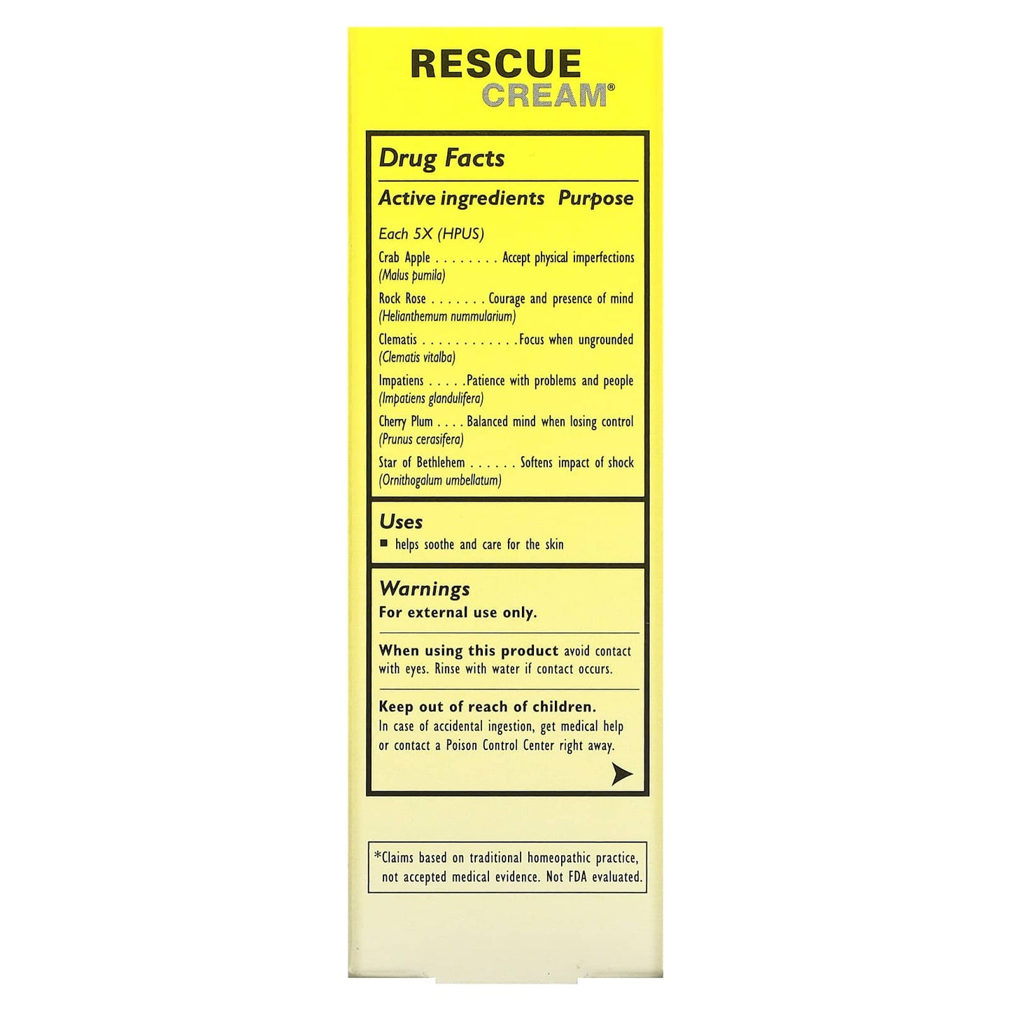 Bach Flower, Rescue Remedy Cream, 1 oz cream UPC 741273000594 | Hilife Vitamins