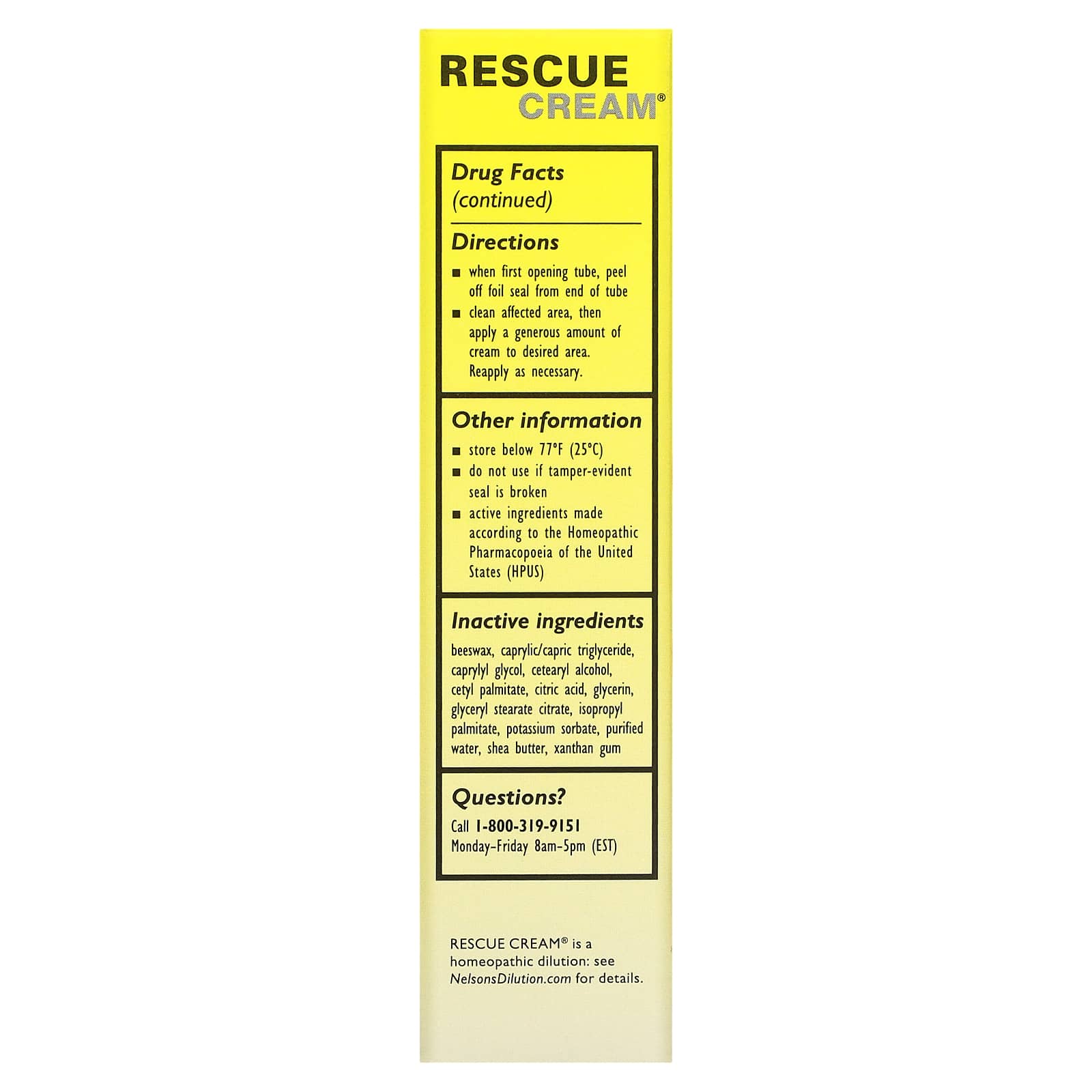 Bach Flower, Rescue Remedy Cream, 1 oz cream UPC 741273000594 | Hilife Vitamins