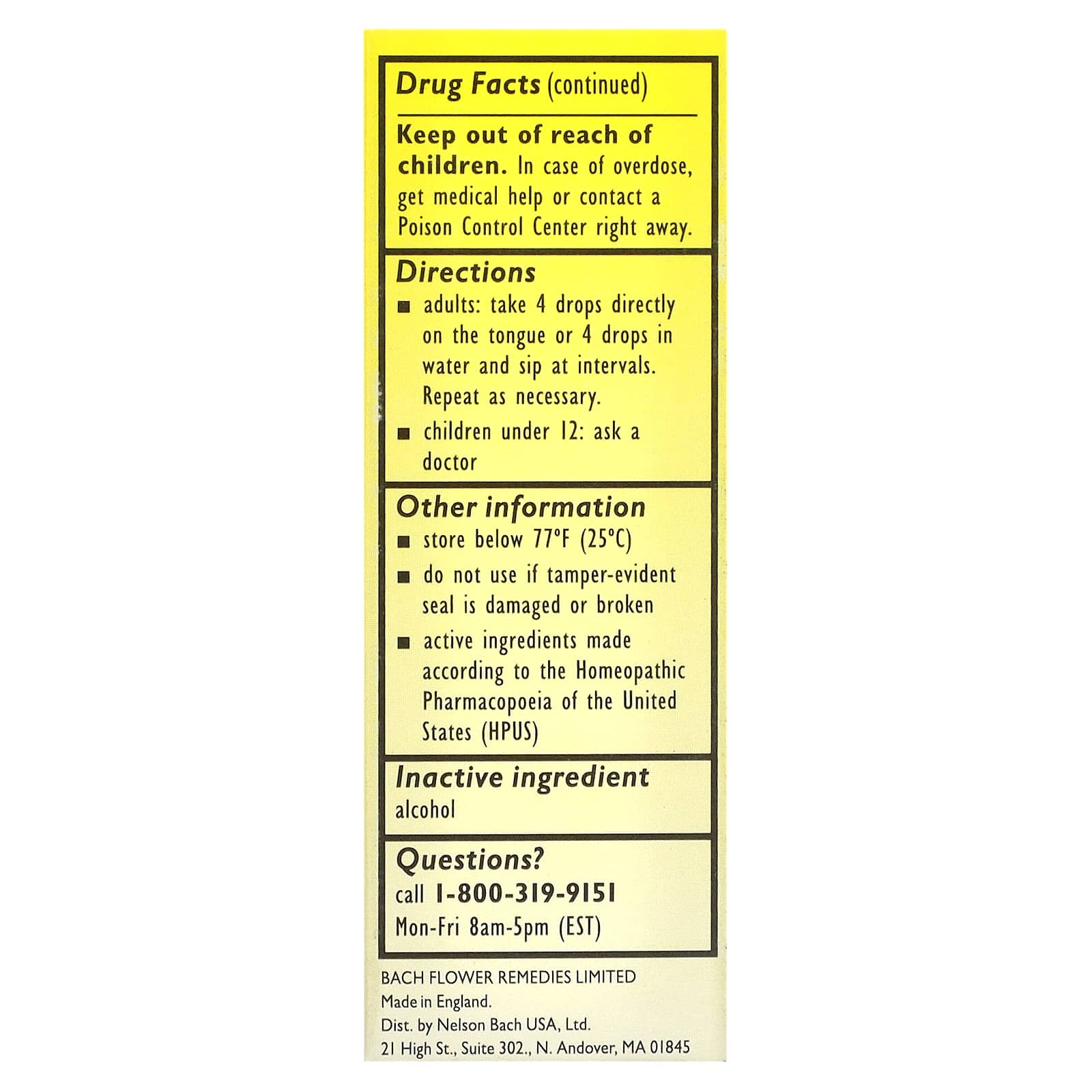 Bach Flower, Rescue Remedy Flower Essence, .35 Oz Liquid UPC 741273003908 | Hilife Vitamins
