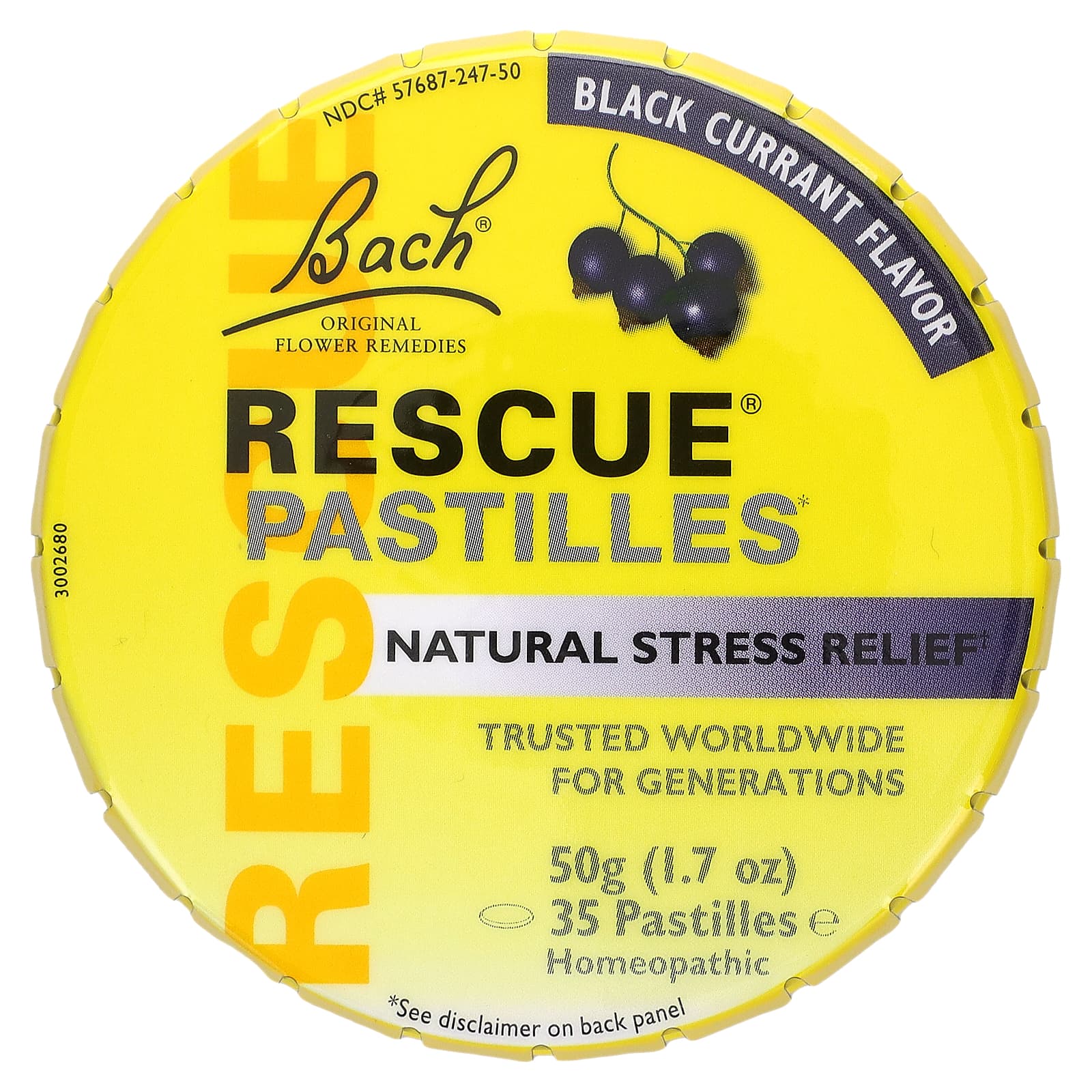 Bach Flower, Rescue Remedy Pastilles Black Current, 50 pastilles UPC 741273014577 | Hilife Vitamins