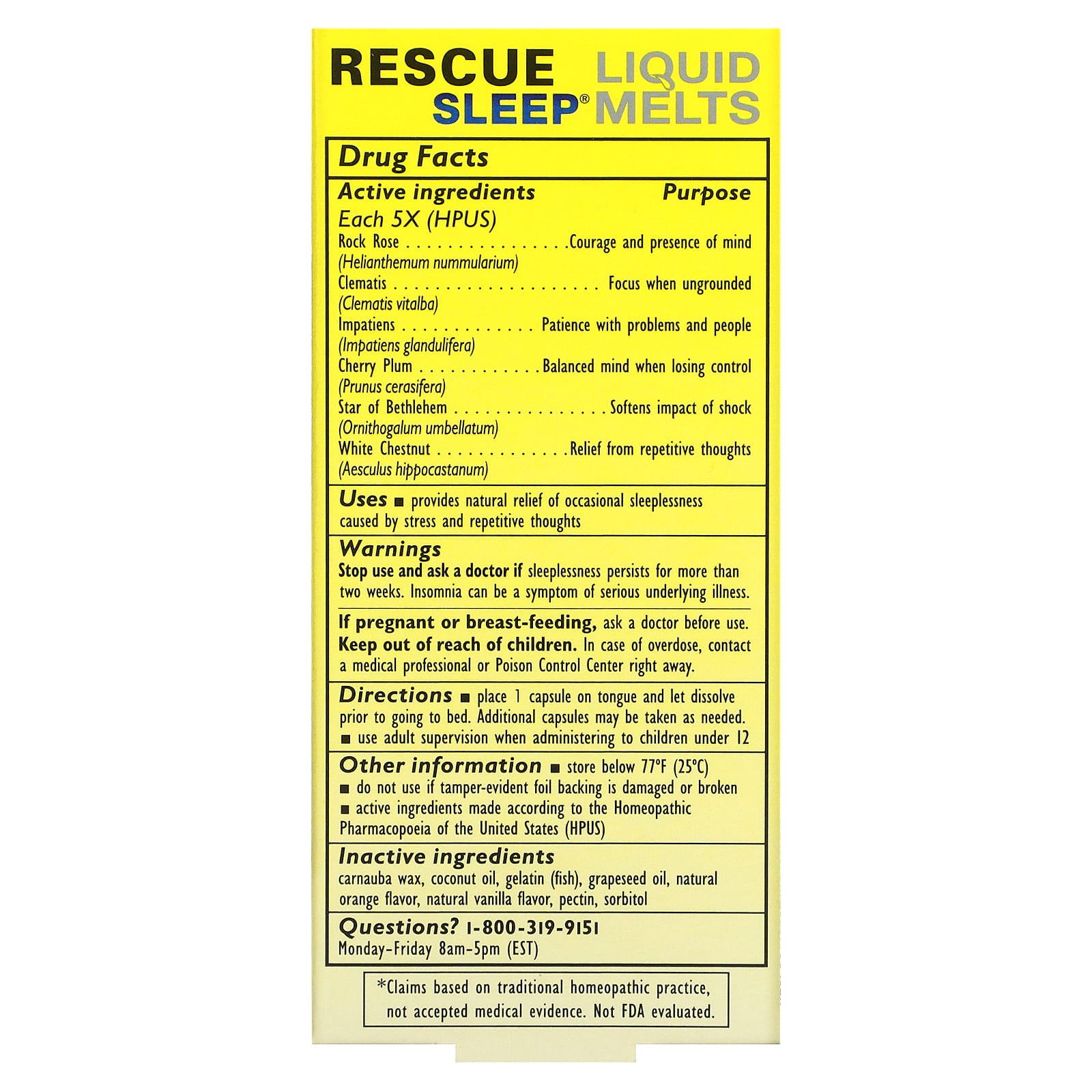 Bach Flower, Rescue Sleep Liquid Melts, 28 Capsules UPC 741273015284 | Hilife Vitamins